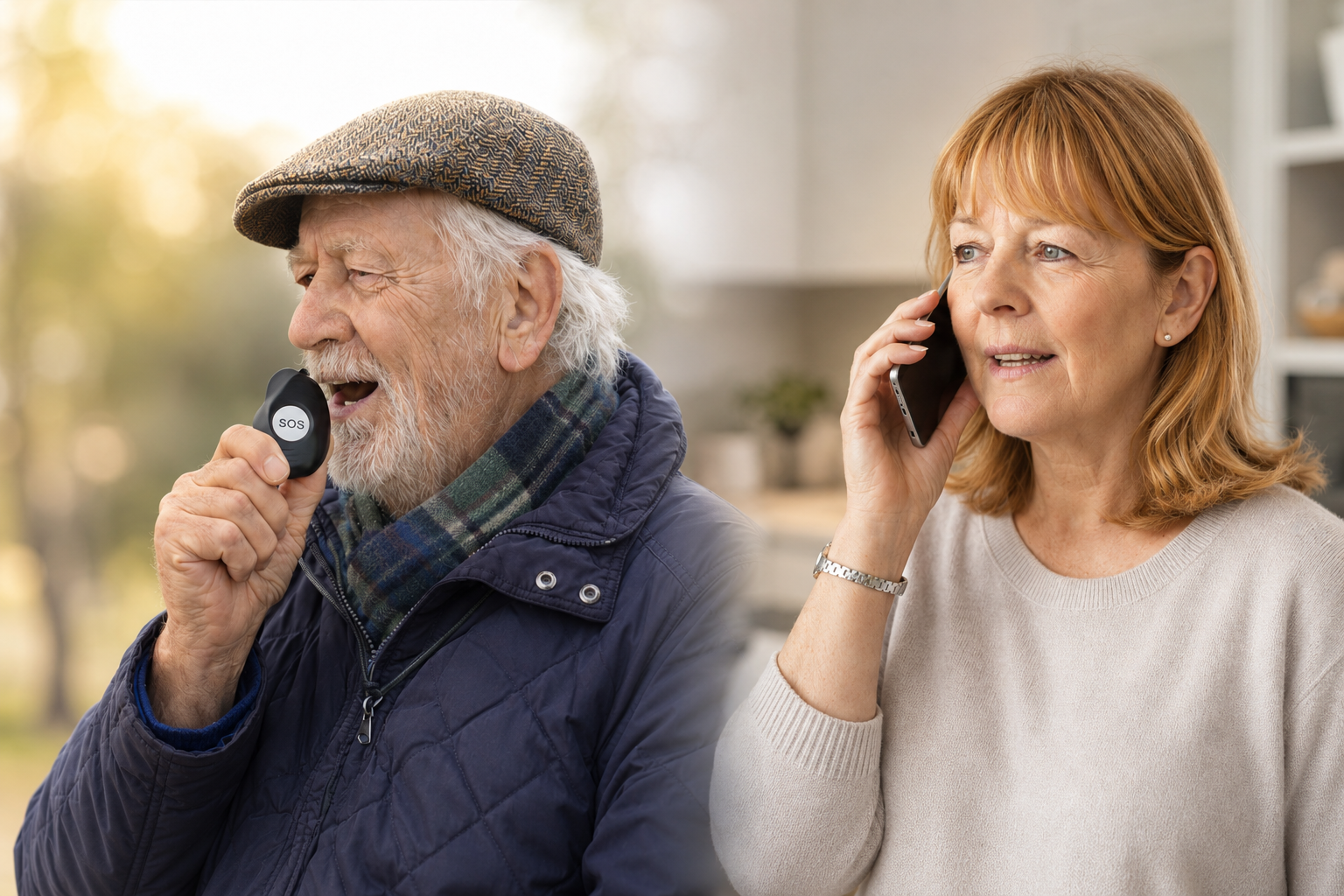 CareFall Care alarm being used for two-way communication